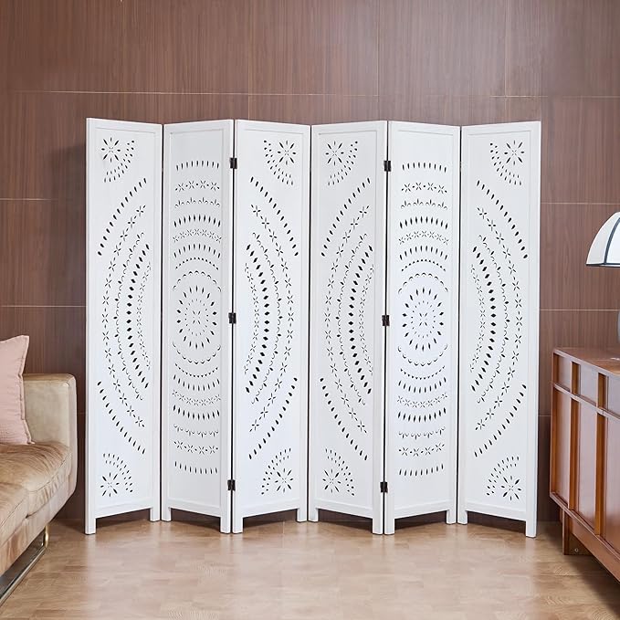 66.9Inch Folding Room Divider, 6 Panels Wood Carved Privacy Screens, Free - Image 8