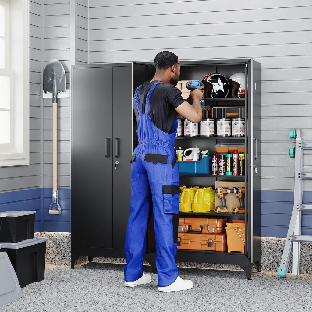 yizosh metal garage storage cabinet with 2 doors shown in use
