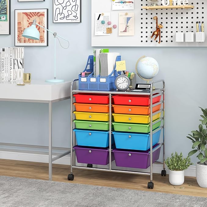 Giantex 12 Drawer Rolling Storage Cart Tools Scrapbook Paper Office School - Image 9