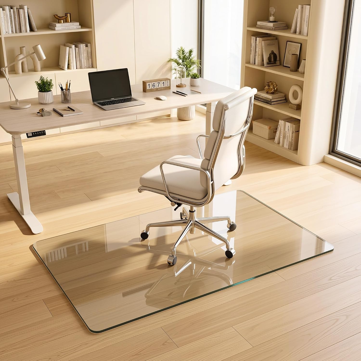 Antok Tempered Glass Chair Mat, 30"x48" Office Chair Mat for Carpet & Hardwood Floor, 0.2" Heavy Duty & Scratch Resistant Desk Chair Mat, Rounded Corners & Polished Edges for Home, Office
