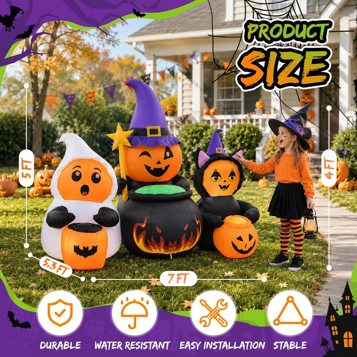 7FT Halloween Inflatables Costumed Pumpkin Trio Party Yard Decoration