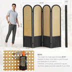 Asnefeli Room Divider 4 Panels, Folding Privacy Screen, Foldable Wood Rattan - Image 3