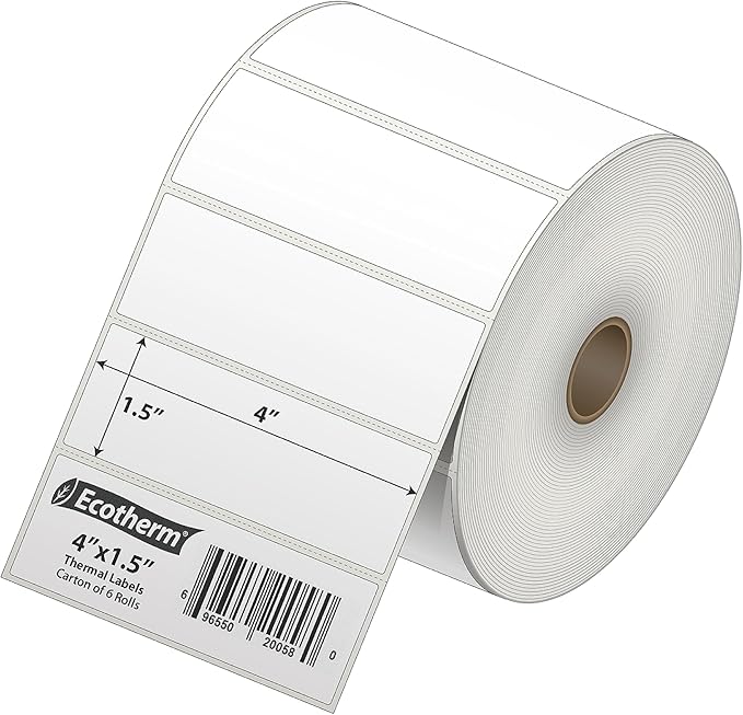 4" x 1.5" Thermal Labels | 6 Rolls | 10800 Labels | fits Zebra, Offnova Thermal - Image 2