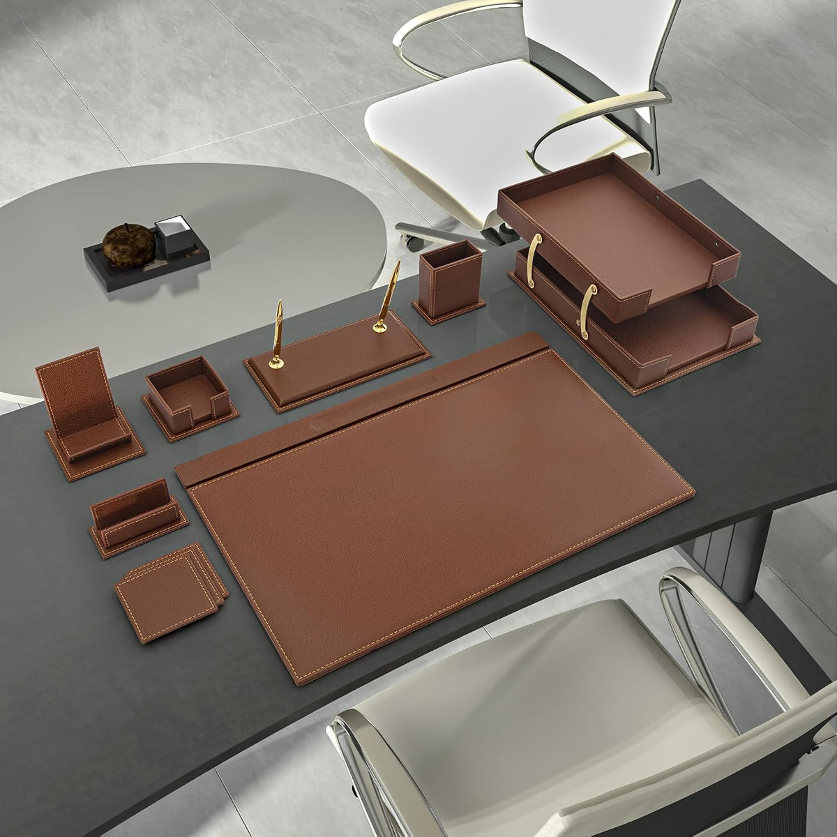 MOOGCO 12-Piece Leather Desk Set — Desk Pad 23.2" x 15.4", Double D...
