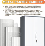 61" metal garage storage cabinet with lock, broom showing dimensions