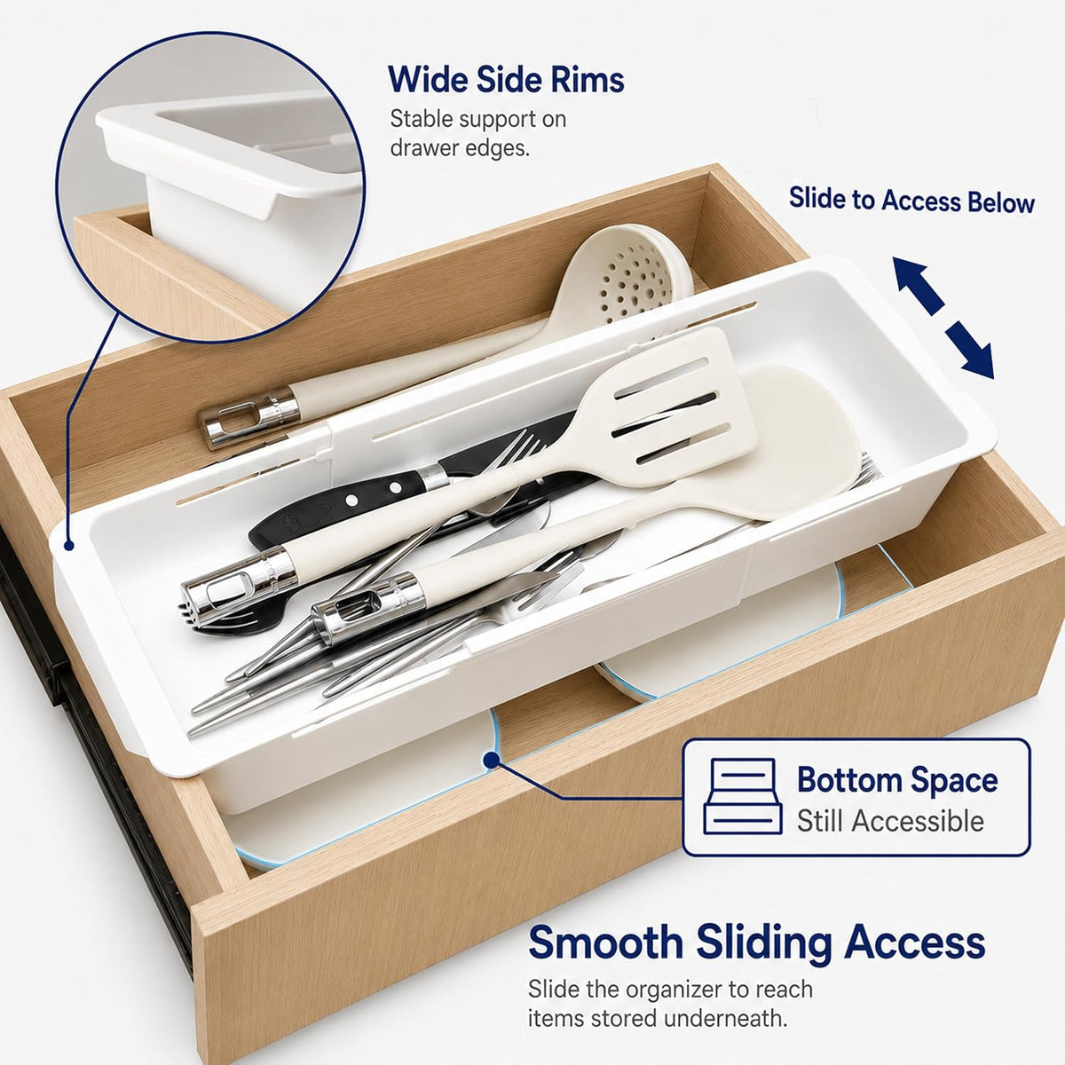 3-Pack Expandable Drawer Organizer for Deep Drawers, Adjustable 17–27 in Stor...