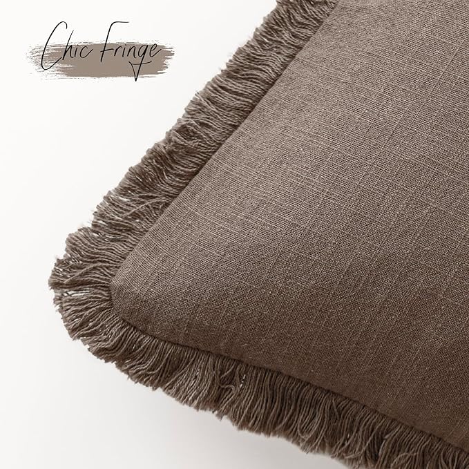 Foindtower Set of 2 Decorative Linen Fringe Throw Pillow Covers Cozy Farmhouse - Image 3