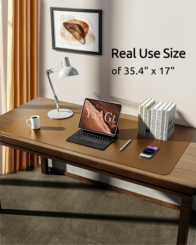 YSAGi Leather Desk Protector, Office Mat, Large Mouse Mat, Non-Slip PU Leather - Image 5