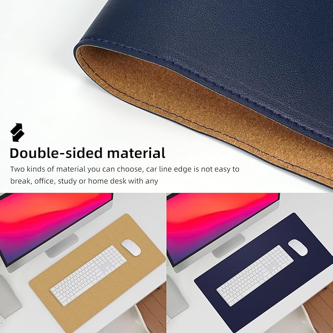AFIING Dual-Sided Desk Pad, Natural Cork & PU Leather, Desk Mat Protector - Image 3