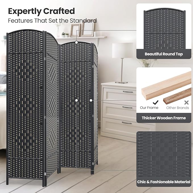 Cocosica 4 Panel Room Divider, 6Ft Folding Privacy Screen, Tall - Image 2