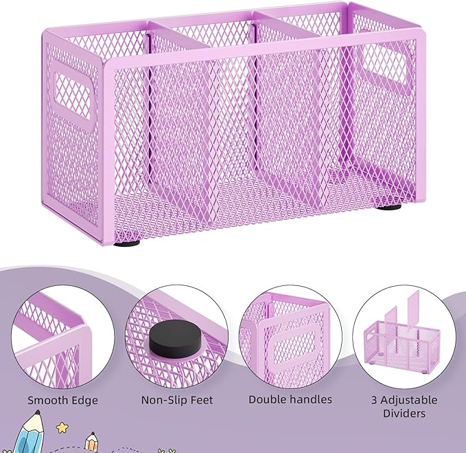 Marbrasse Mesh Pen Holder for Desk, Pencil Holder Desk Organizer 3 Adjustable - Image 4
