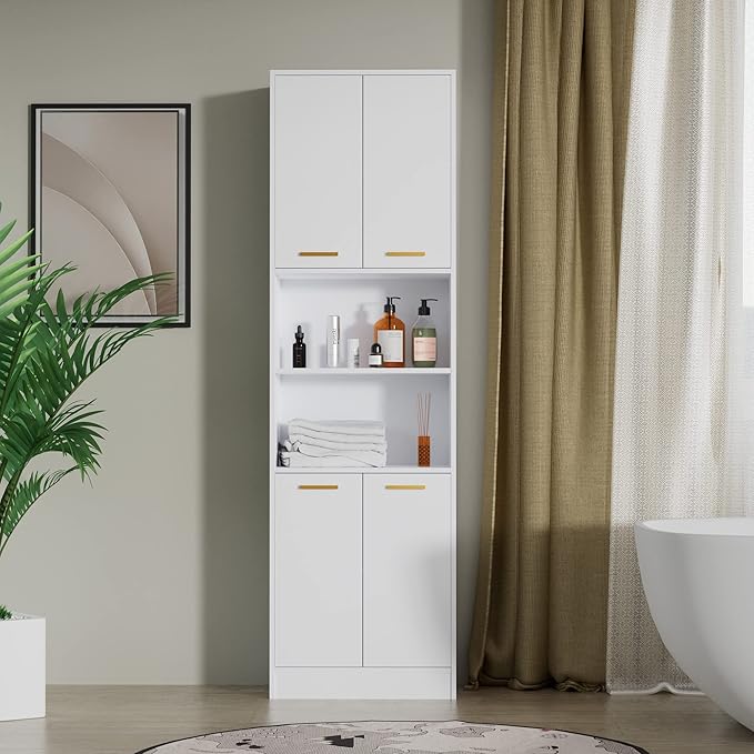 Cozy Castle Kitchen Pantry Cabinet, 4 Doors Open Countertop Utility Hutch - Image 7