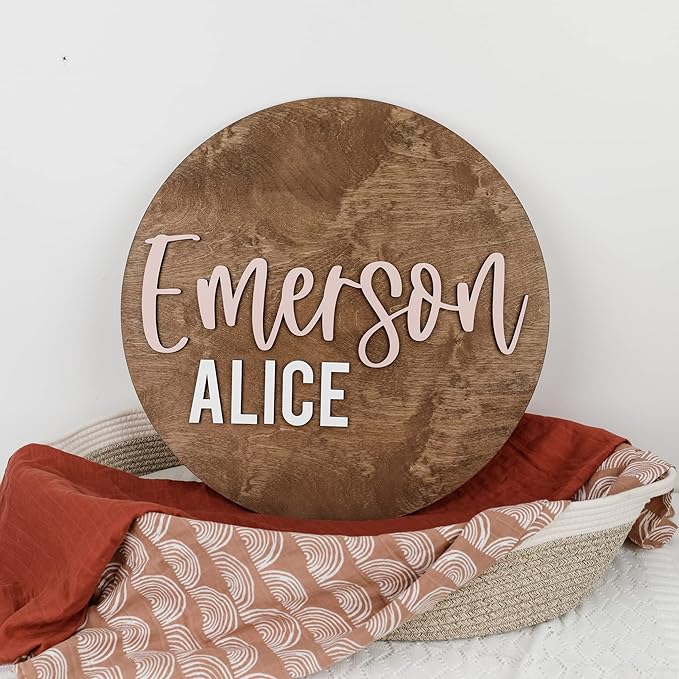 Custom Round Nursery Name Sign, Personalized Wooden Wall Plaque, Baby Shower - Image 3