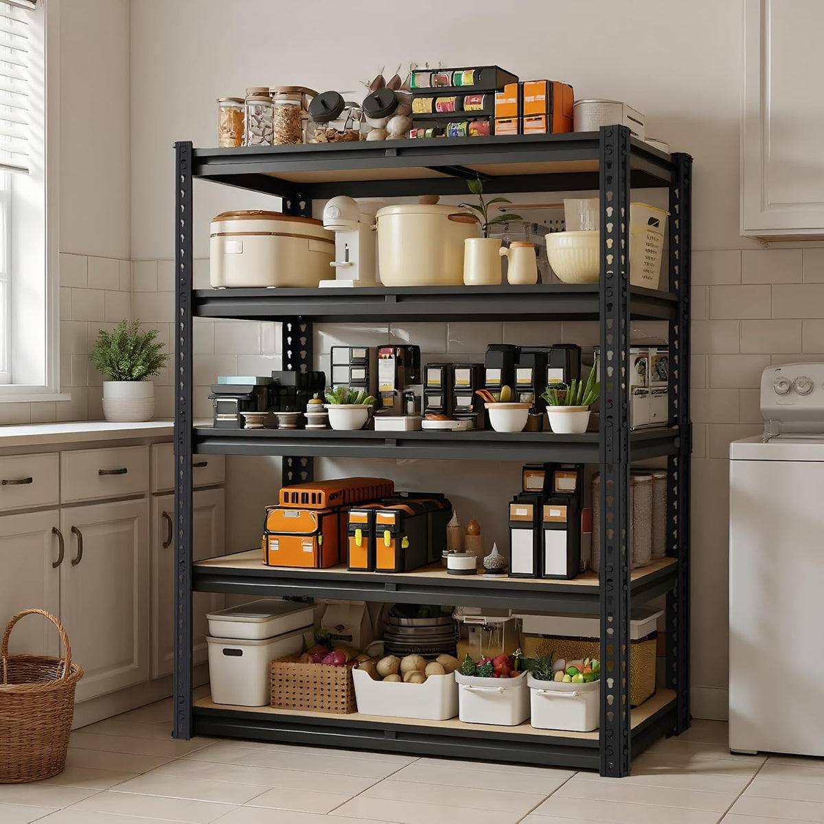 storage shelves heavy duty, garage shelving units, 2400lbs shown in use