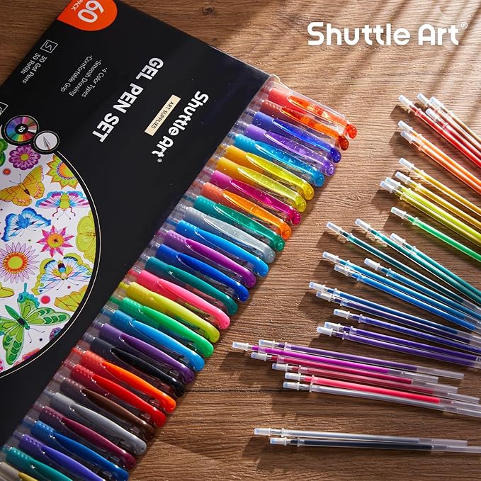 Shuttle Art Gel Pens, 60 Pack Gel Pen Set 30 Colored Gel Pen - Image 6