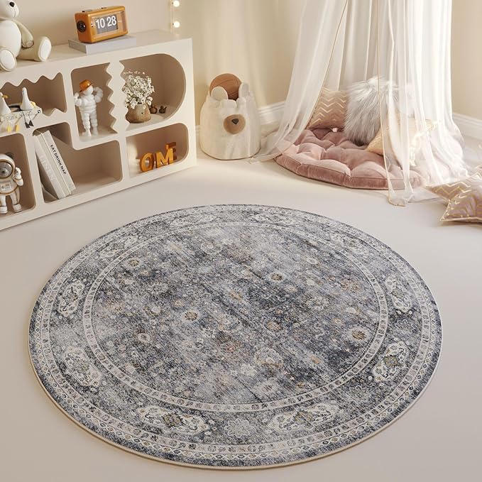 Rugcomf Round Rug 4ft Washable Circle Rug Non Slip Low Pile Boho Small Circular - Image 6