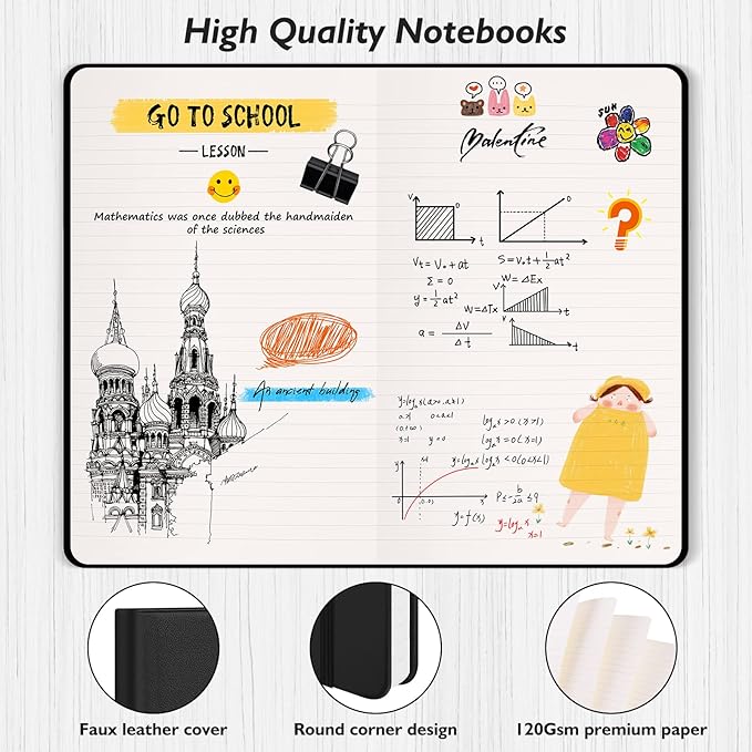 Huhuhero Lined Journal Notebook, 5 Pack Black Hardcover Notebooks - Image 5