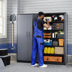 yizosh metal garage storage cabinet with 2 doors shown in use