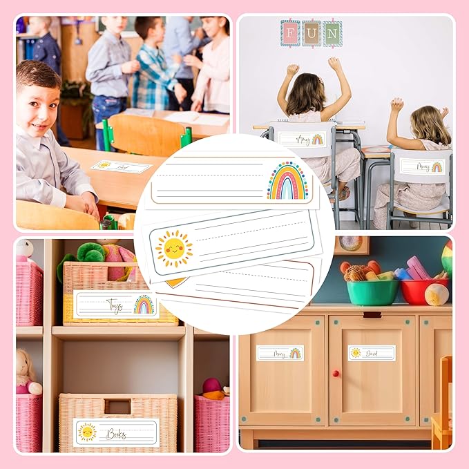 30 Name Tags for Classroom Cubbies, 3x9 in Rainbow Sunshine Name Plates for - Image 4