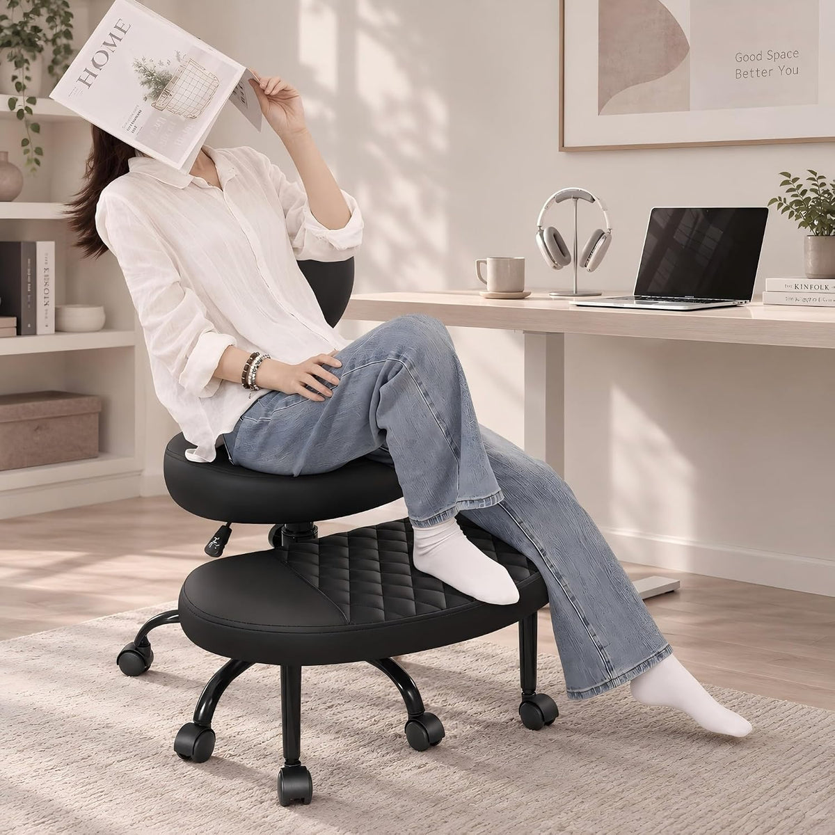 AtHope Cross Legged Office Chair, ADHD Chair with Wider Footrest and Wheels