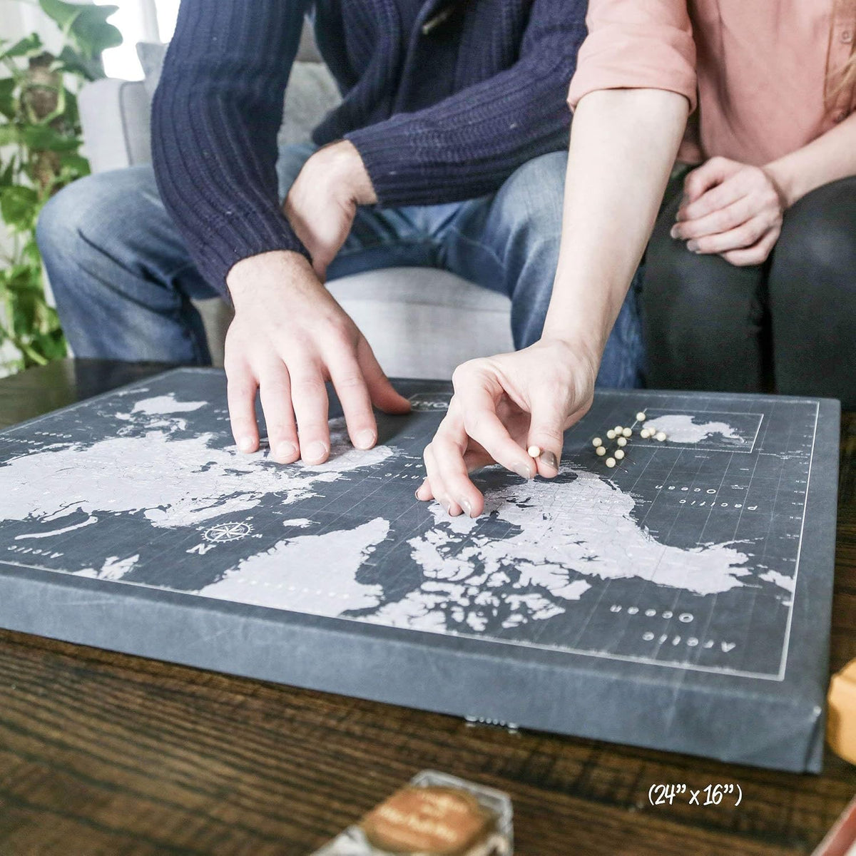 Conquest Maps World Travel Map with Pins Modern Slate Style Push Pin Travel M...