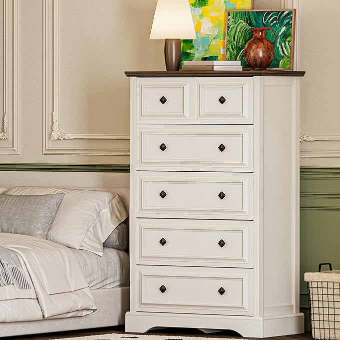 VVFLU Farmhouse 6 Drawer Dresser, Storage Drawer Chest by VVFLU