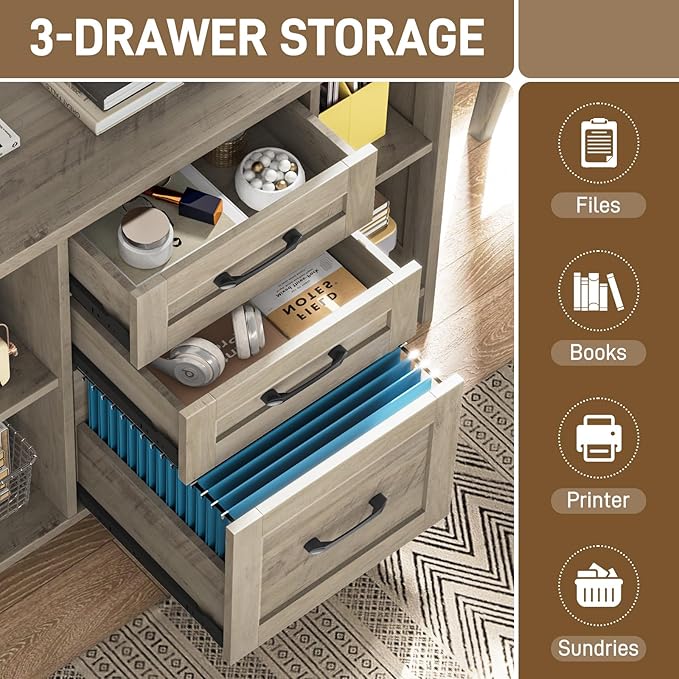 Vabches File Cabinet with 3 Drawers, Farmhouse Lateral File Cabinet Fits Files - Image 6