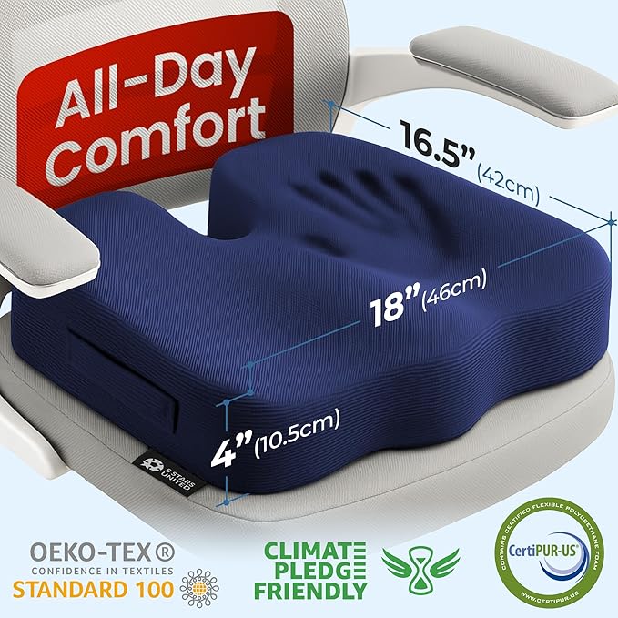 5 STARS UNITED Seat Cushion for Tailbone Pain Relief – Memory Foam Cushion for - Image 4