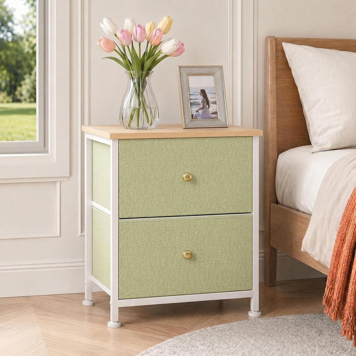 Sweetcrispy Nightstands Set of 2 with 2 Storage Drawer, Small Bedside Table