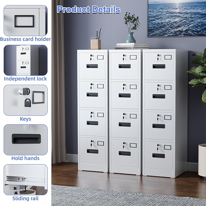 SUXXAN 4 Drawer File Cabinet, Metal Vertical File Storage Cabinet - Image 3