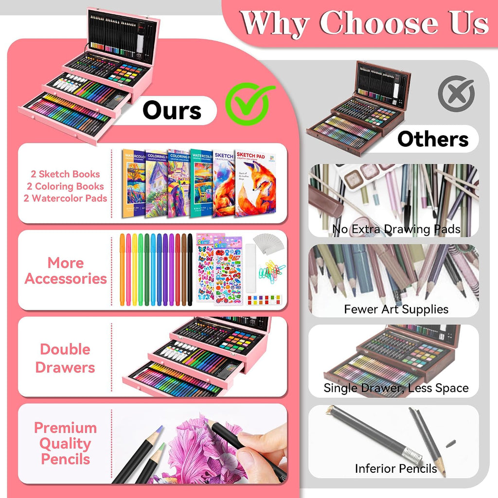 art supplies, 269 piece deluxe art set crafts, close-up detail