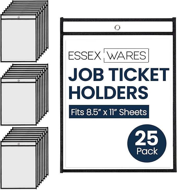 Essex Wares - 25 Pack, Job Ticket Holders, Reusable & Easy Erase Plastic by EssexWares