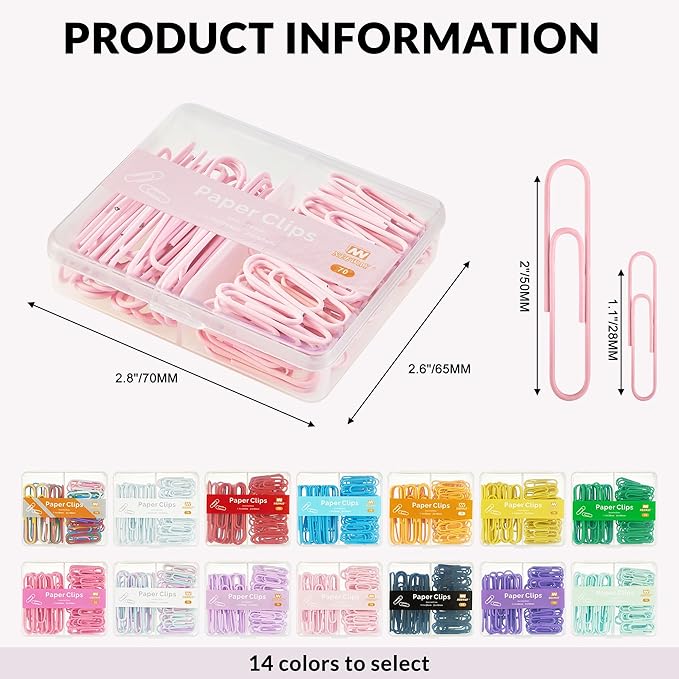 NEEWAY Colorful Paper Clips Assorted Sizes, Small and Large Paperclips - Image 2