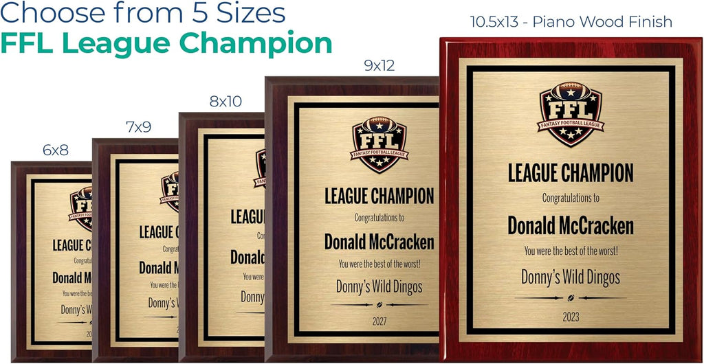 Fantasy Football Plaque - Personalized Award for Champion - Trophy for League Winner - Choose Your Size - Customize Now! (10.5x13)