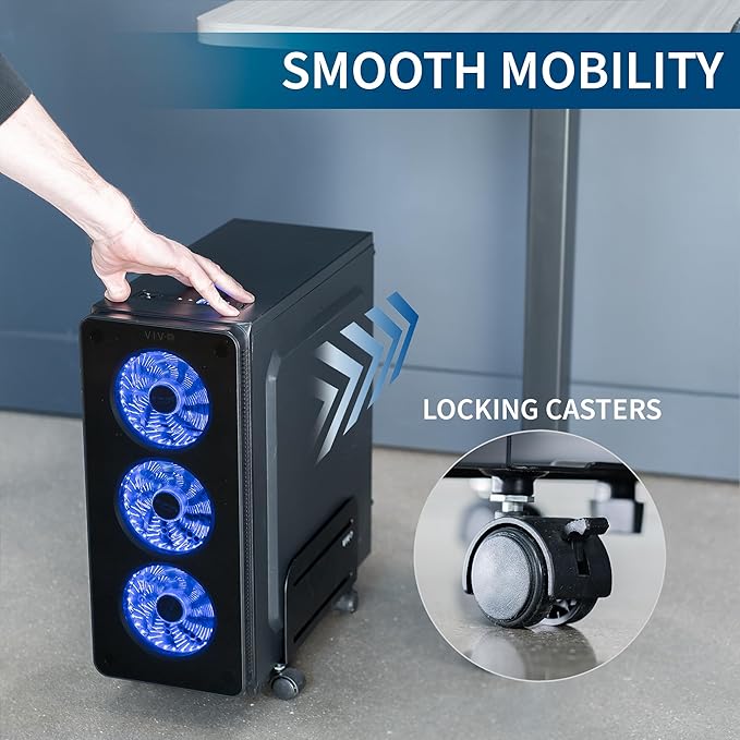VIVO Computer Mid-Tower Case, CPU Steel Rolling Stand, Adjustable Mobile Cart - Image 6