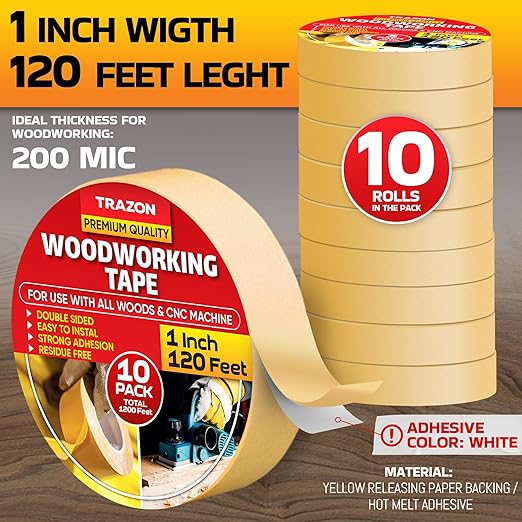 Trazon Double Sided Woodworking Tape Super Strong, 10 Pack, 1 Inch x 120 Feet - Image 3