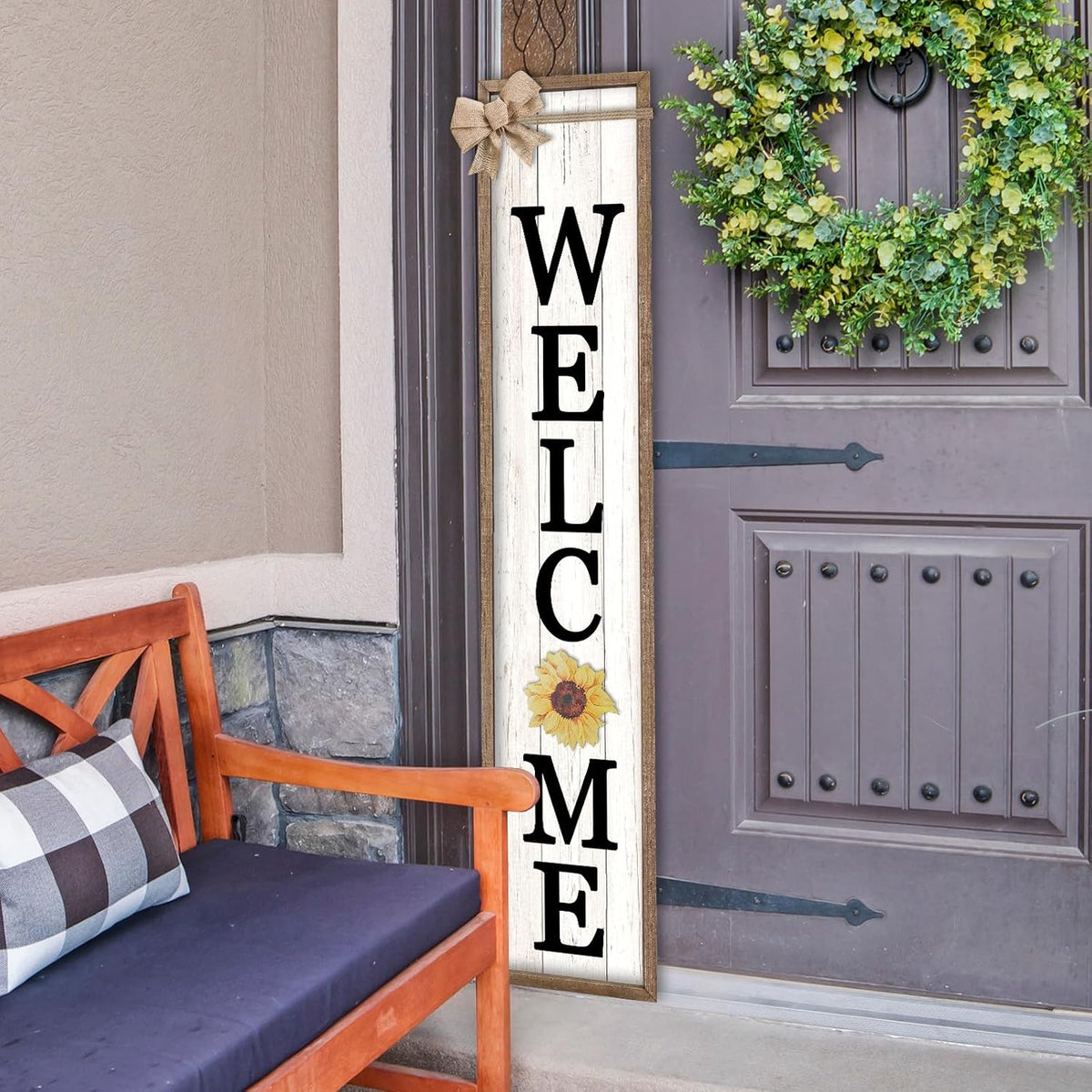Interchangeable Standing Front Porch Welcome Sign 45"X9" Wood
