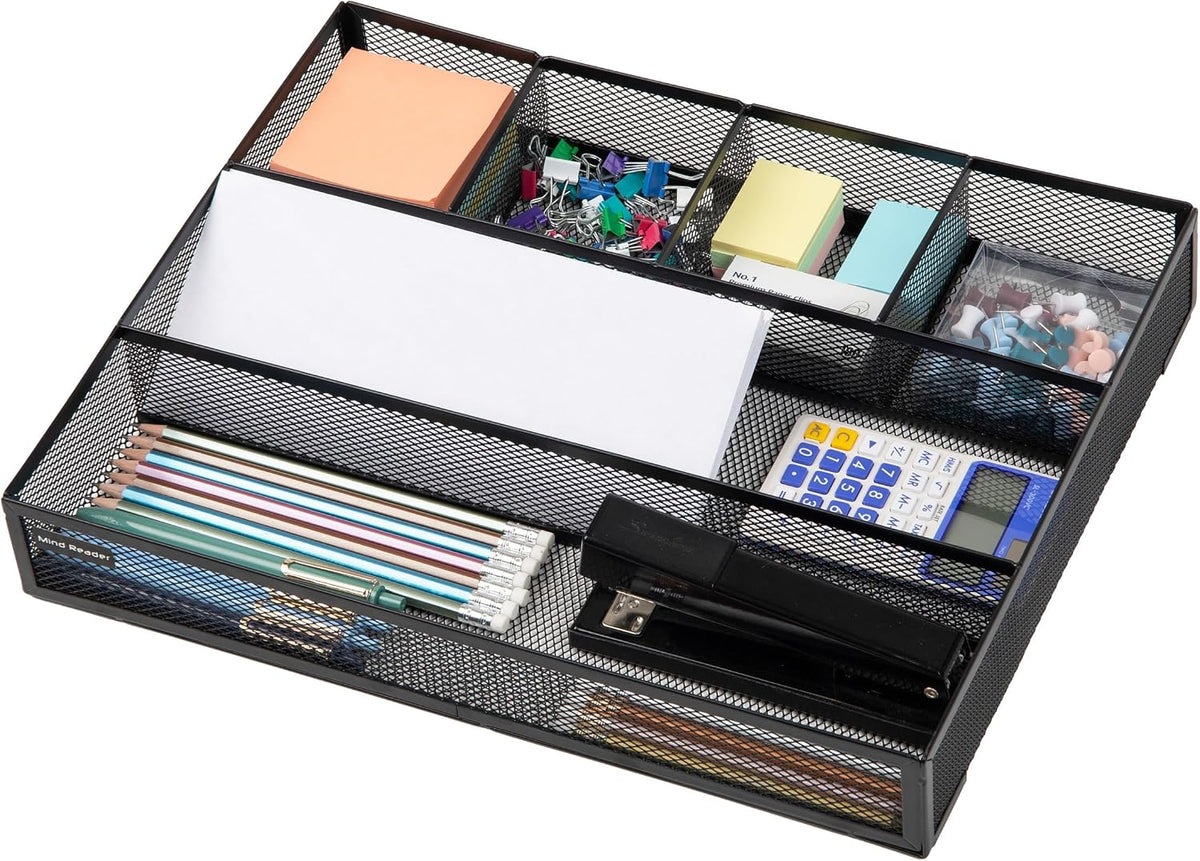Mind Reader 6-Compartment Drawer Organizer, Metal Mesh Desk Organizer for Off...