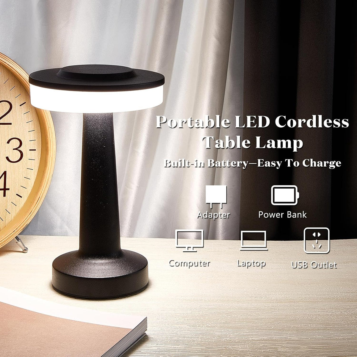 Riakrum 12 Pcs LED Cordless Table Lamp Bulk Rechargeable,Black