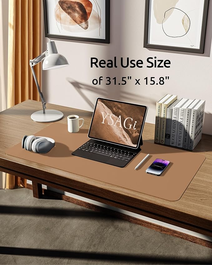 YSAGi Leather Desk Protector, Office Mat, Large Mouse Mat, Non-Slip PU Leather - Image 5