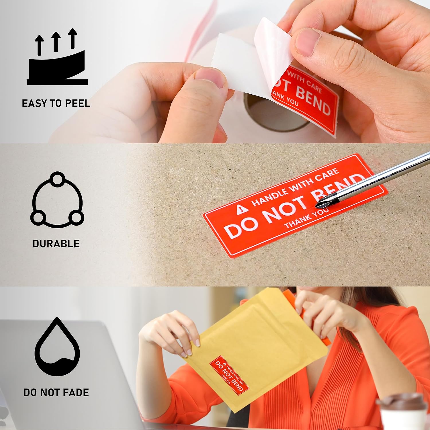 L LIKED 1x3 Inches 1000 Handle with Care - Do Not Bend Stickers | Thank You Shipping Warning Labels for Shipping, Packing & Moving, Permanent Adhesive