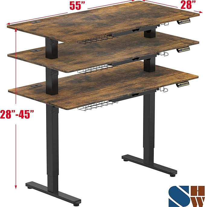 SHW 55 x 28 Inches Electric Height Adjustable Standing Desk - Image 3
