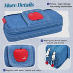 Haumei Canvas Pencil Case Large Capacity, Big Denim Pen Pouch - Image 4