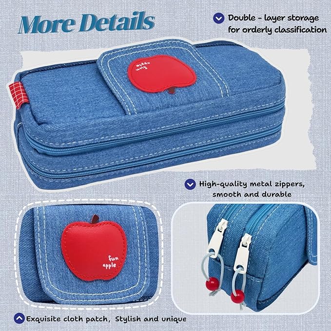 Haumei Canvas Pencil Case Large Capacity, Big Denim Pen Pouch - Image 4