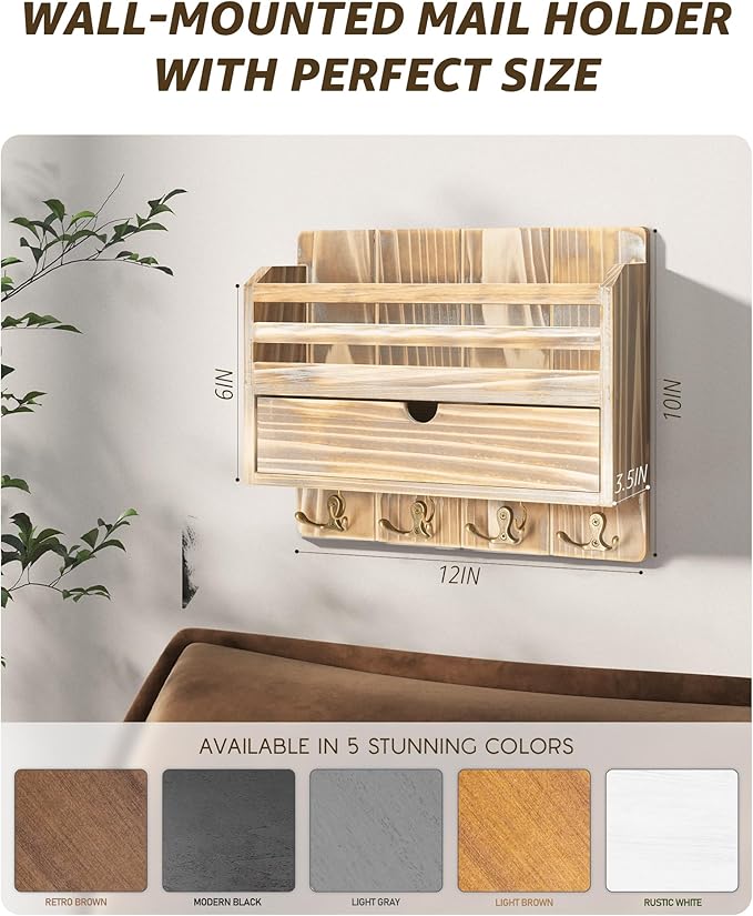 Rebee Vision Farmhouse Mail Organizer Wall Mount – Decorative Key and Mail - Image 6