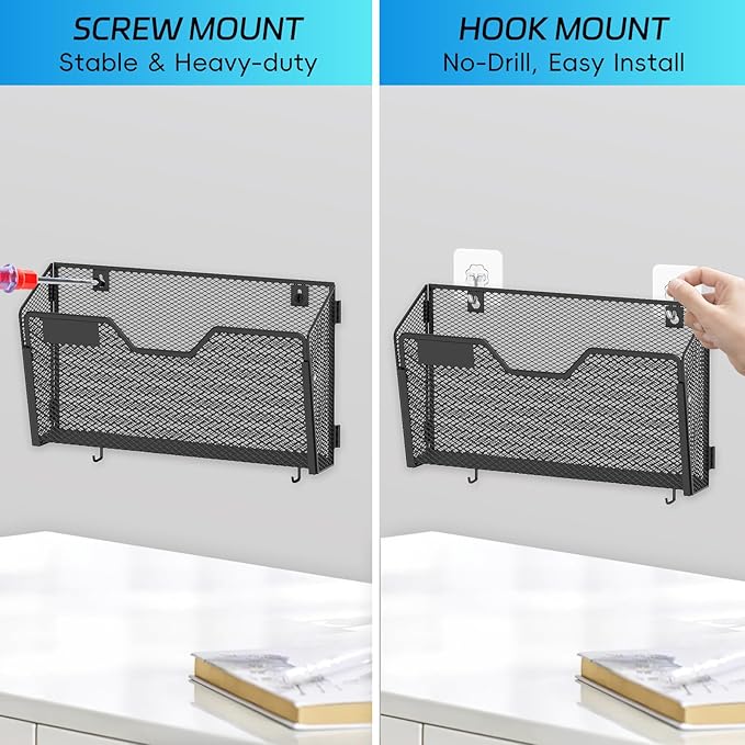 SUPEASY 6 Single Mail Organizer Wall Mounted, Wall File Organizer, Hanging File - Image 4