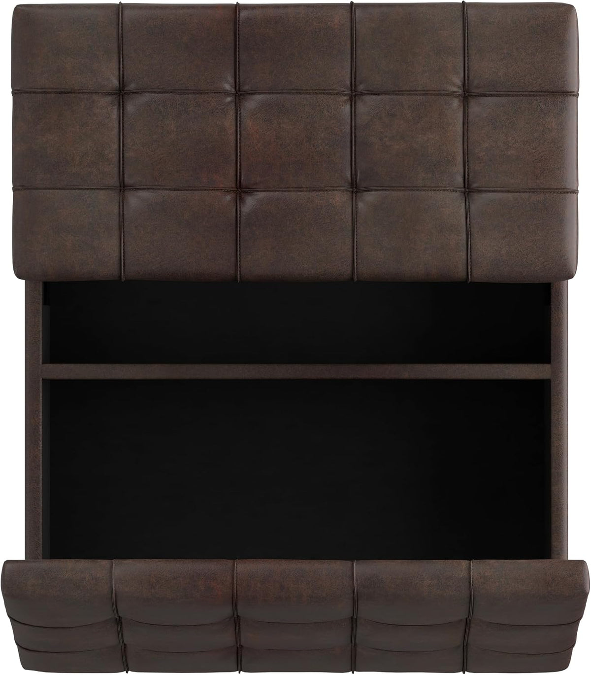 SIMPLIHOME Harrison 40" Wide Vegan Leather Ottoman in Distressed Brown