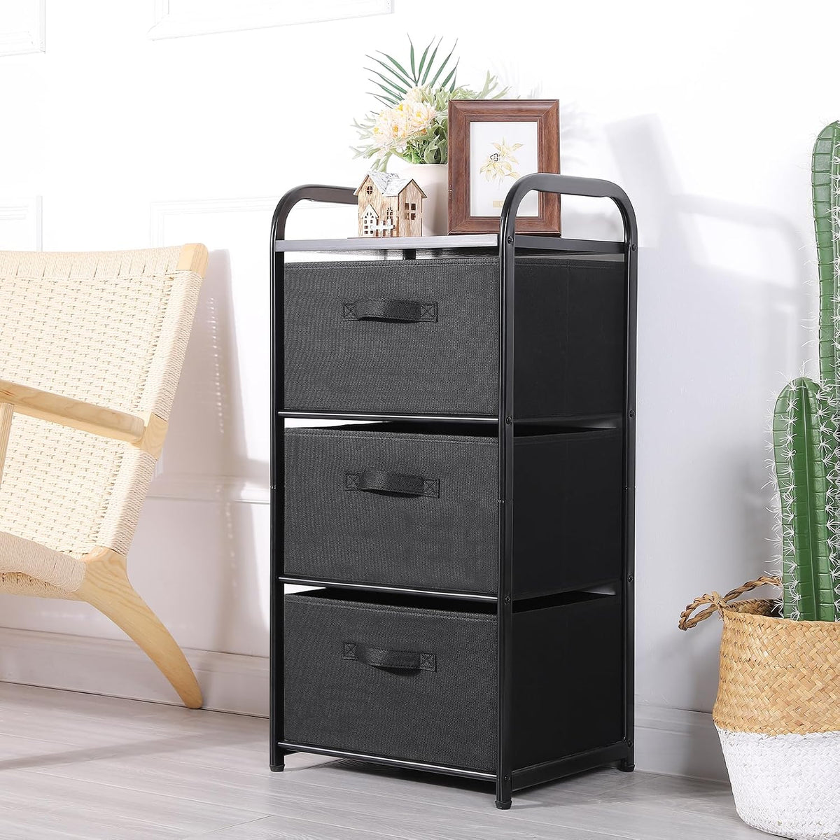 MAX Houser Dresser Storage with 3 Fabric Drawers, Black