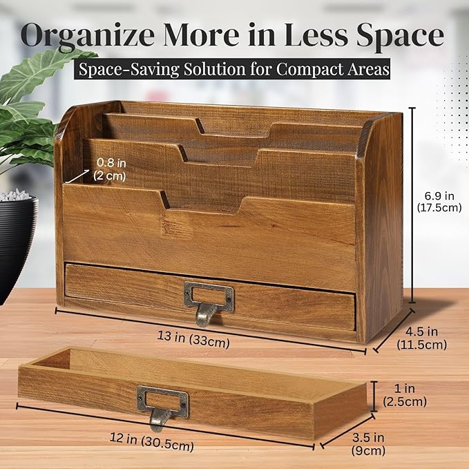 Flexzion 3 Tier Wooden Desk Organizer - Image 6