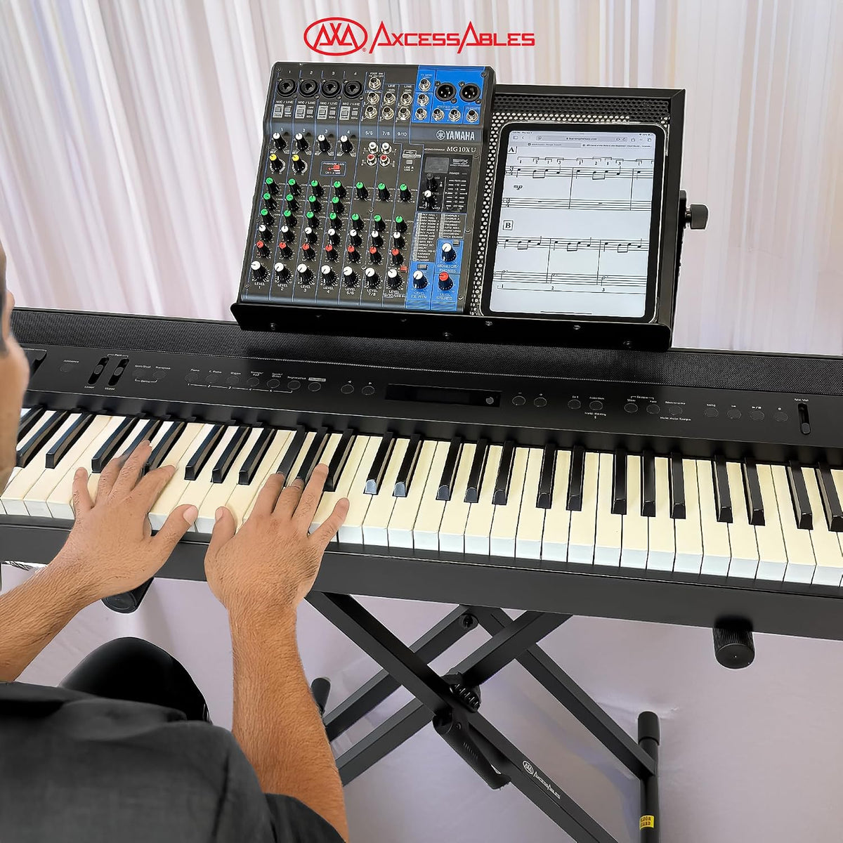 AxcessAbles Dual Piano Keyboard Stand with 2nd Tier – X Style Adjustable and ...